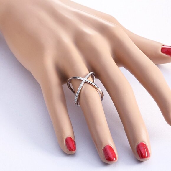 Two Lines Cross X Shape 925 Silver Ring for Women, VIP144 - Picture 5 of 6